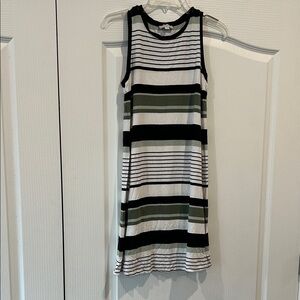 LOFT Striped Sleeveless Mini Dress in Black White and Olive